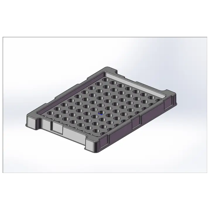 Produktbilder (Trays, Werkstückträger, Verpackungen) „Maßgefertigtes Kunststoff-Tray für präzisen Bauteiltransport in der Automobilindustrie.“ „Stapelbarer Werkstückträger mit integrierter Positionierung für automatisierte Montageprozesse.“ „Nachhaltige Verpackungslösung aus Faserguss für empfindliche Elektronikkomponenten.“