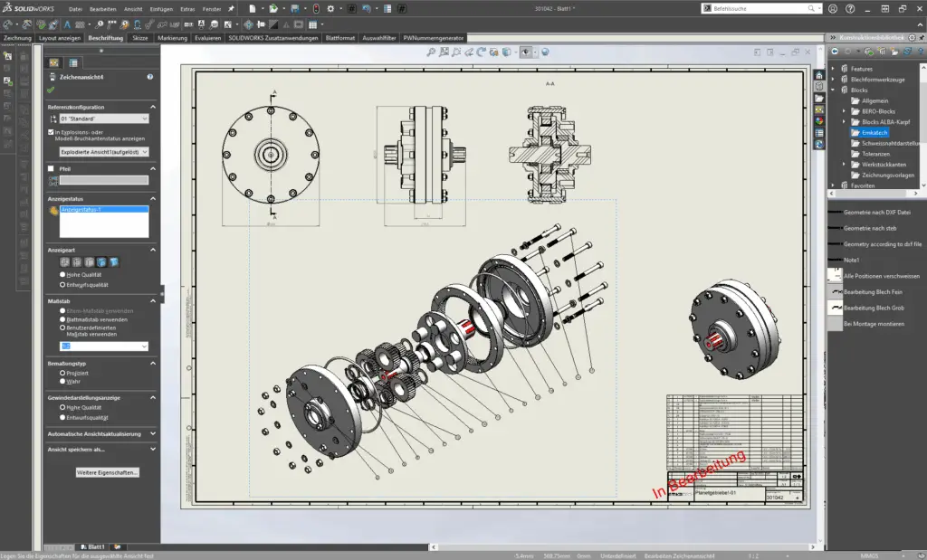 Technische Zeichnung mit SolidWorks für Fertigung, Werkstatt Zeichnungen